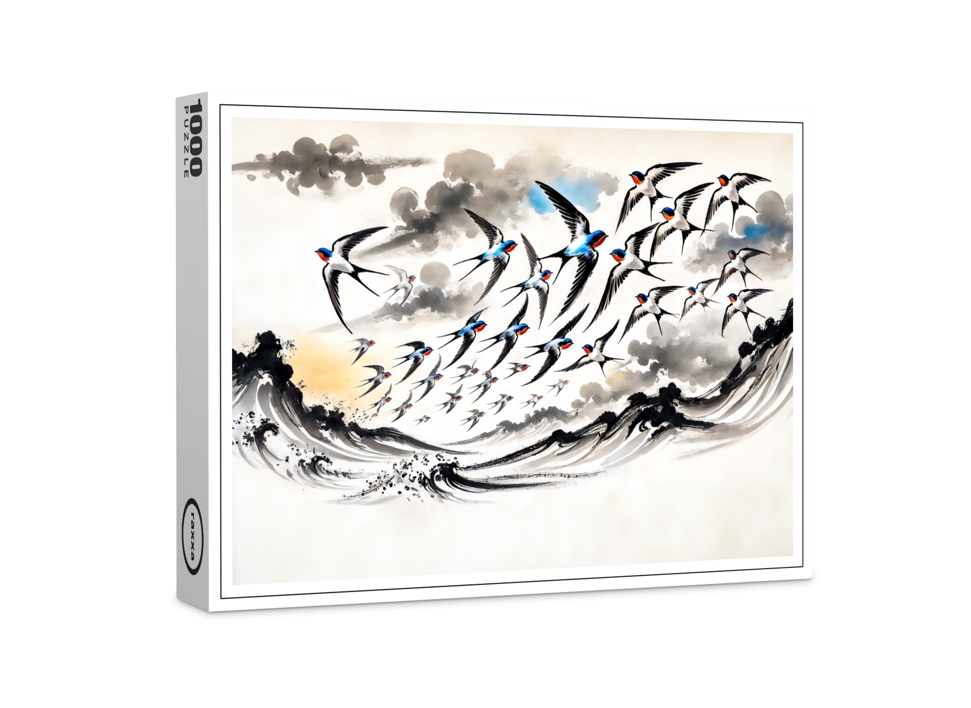 raxxa Premium-Puzzle: Swallows Soaring Through the Sky in Chinese Ink Painting