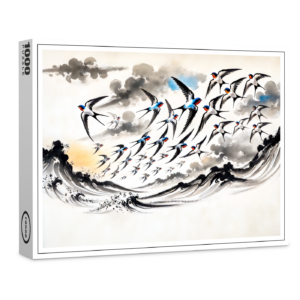 raxxa Premium-Puzzle: Swallows Soaring Through the Sky in Chinese Ink Painting