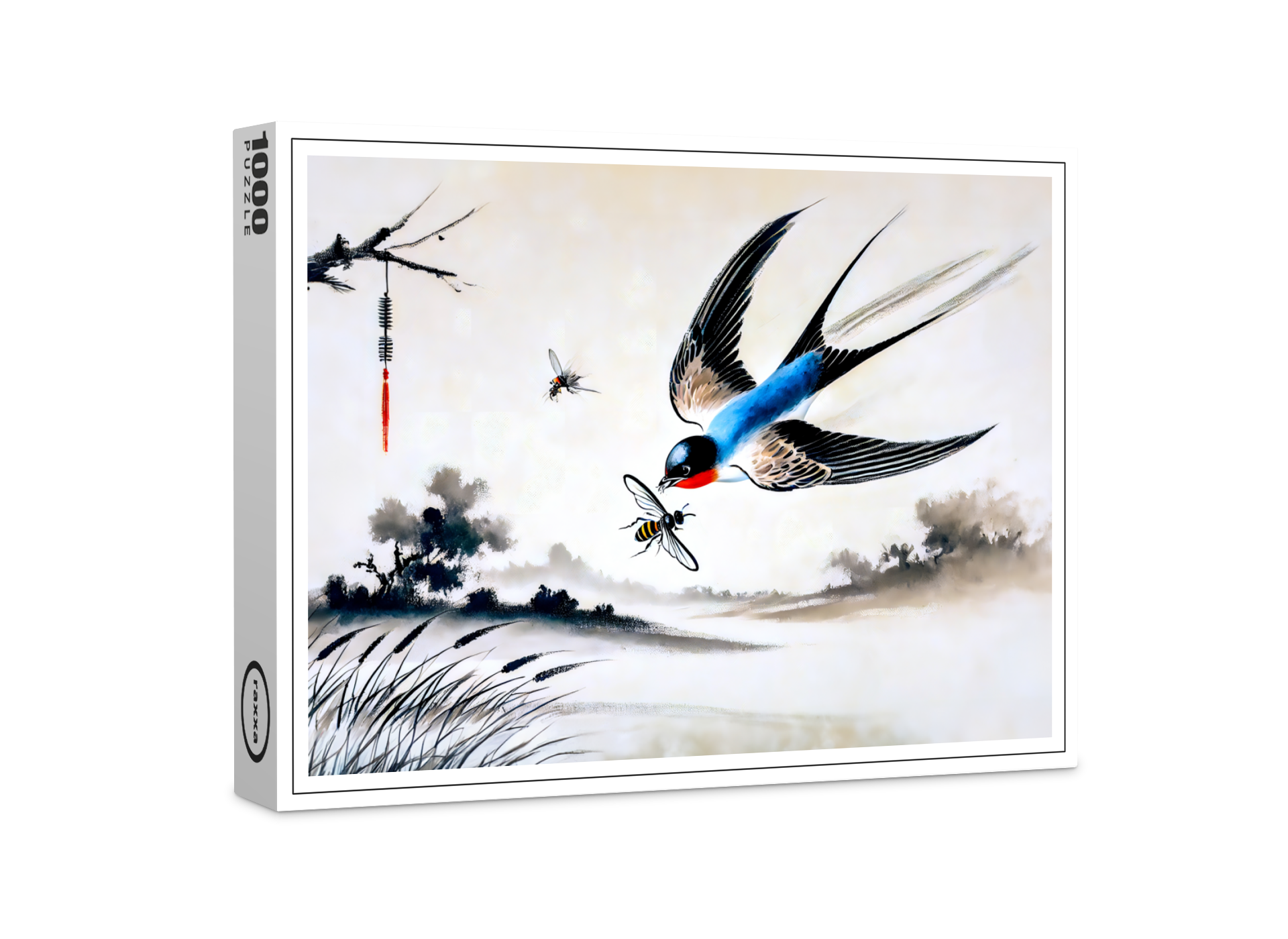 raxxa Premium-Puzzle: Swallow Catching an Insect in Mid-Air in Chinese Ink Painting