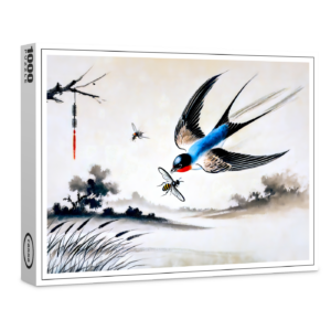 raxxa Premium-Puzzle: Swallow Catching an Insect in Mid-Air in Chinese Ink Painting