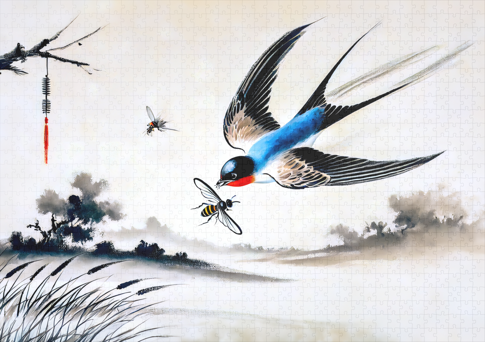 raxxa Premium-Puzzle: Swallow Catching an Insect in Mid-Air in Chinese Ink Painting – Image 2