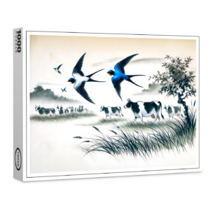 raxxa Premium-Puzzle: Swallows Flying Over a Cattle Field in Chinese Ink Painting