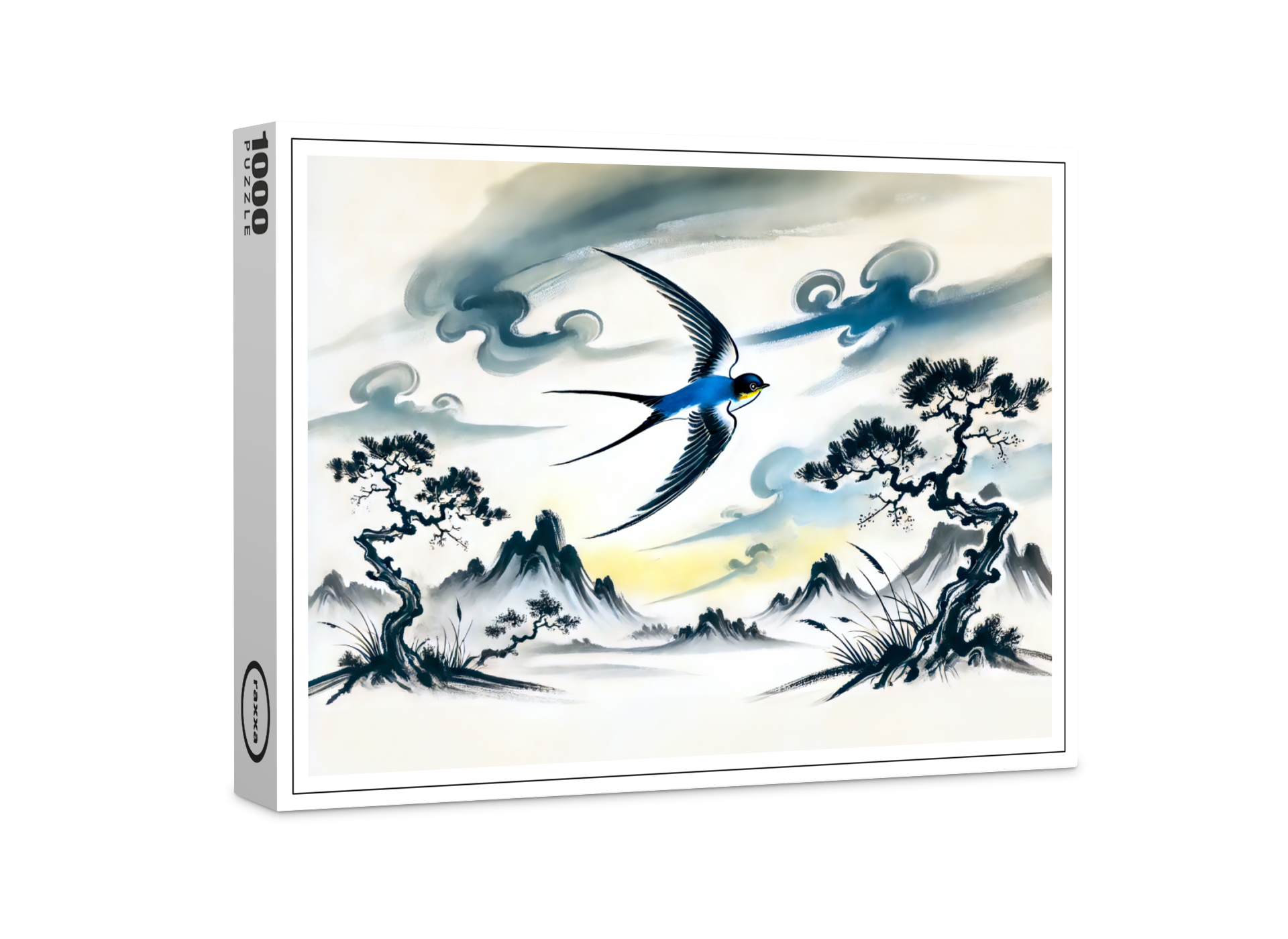 raxxa Premium-Puzzle: Swallow Soaring Through the Sky in Chinese Ink Painting