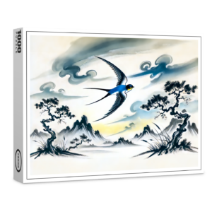 raxxa Premium-Puzzle: Swallow Soaring Through the Sky in Chinese Ink Painting