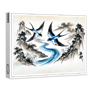 raxxa Premium-Puzzle: Swallows Soaring Through the Sky in Chinese Ink Painting