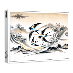 raxxa Premium-Puzzle: Swallows Soaring Through the Sky in Chinese Ink Painting