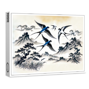 raxxa Premium-Puzzle: Swallows Soaring Through the Sky in Chinese Ink Painting