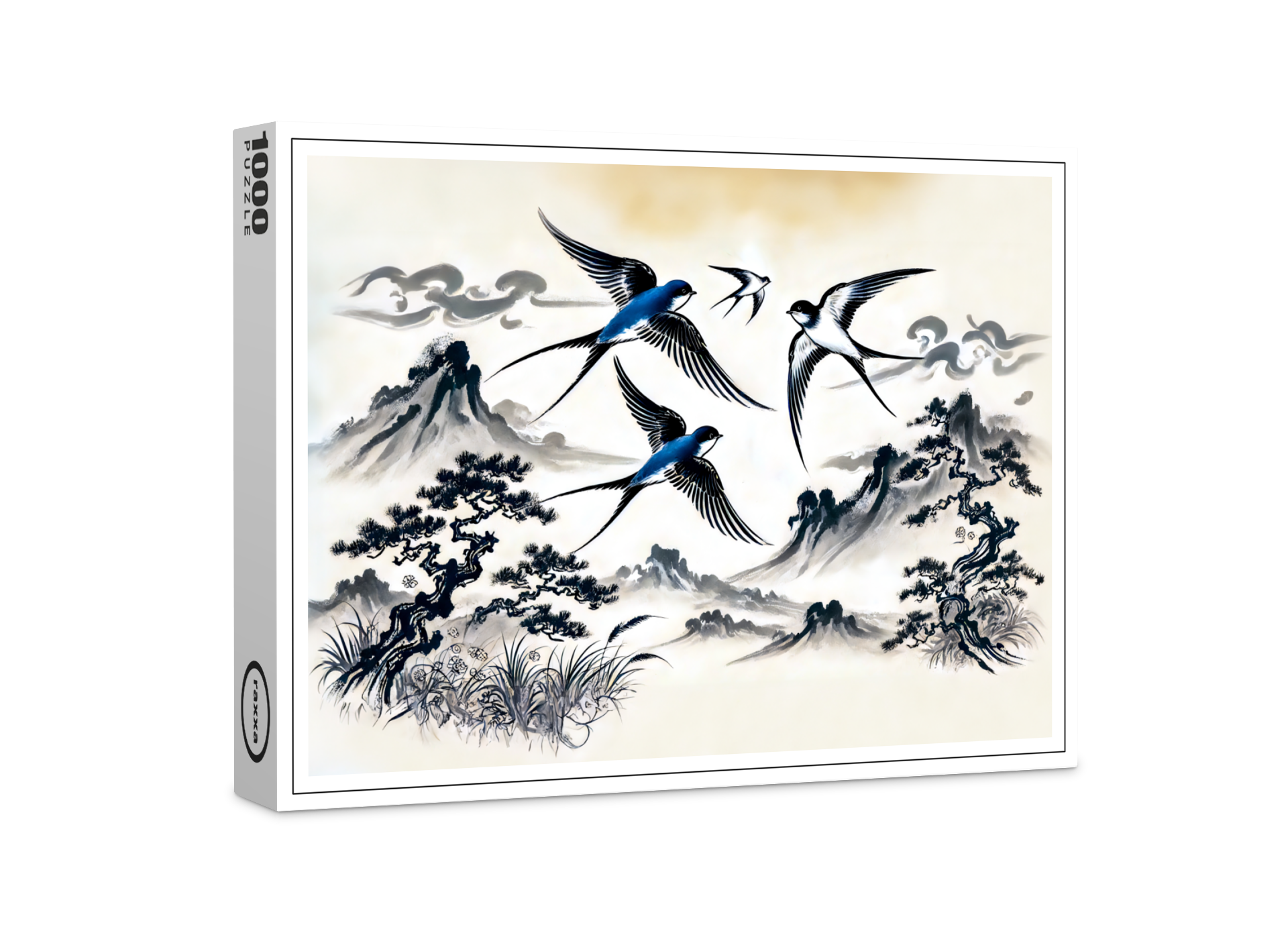 raxxa Premium-Puzzle: Swallows Soaring Through the Sky in Chinese Ink Painting