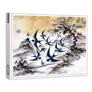 raxxa Premium-Puzzle: Swallows Soaring Through the Sky in Chinese Ink Painting