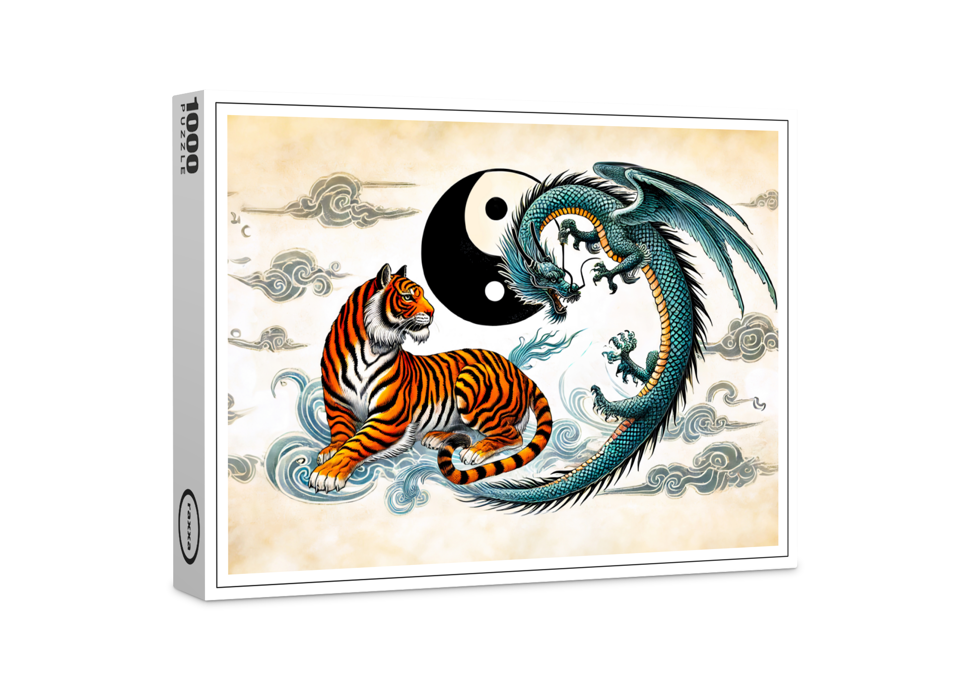 raxxa Premium-Puzzle: Yin and Yang Tiger and Dragon in Asian Art Style