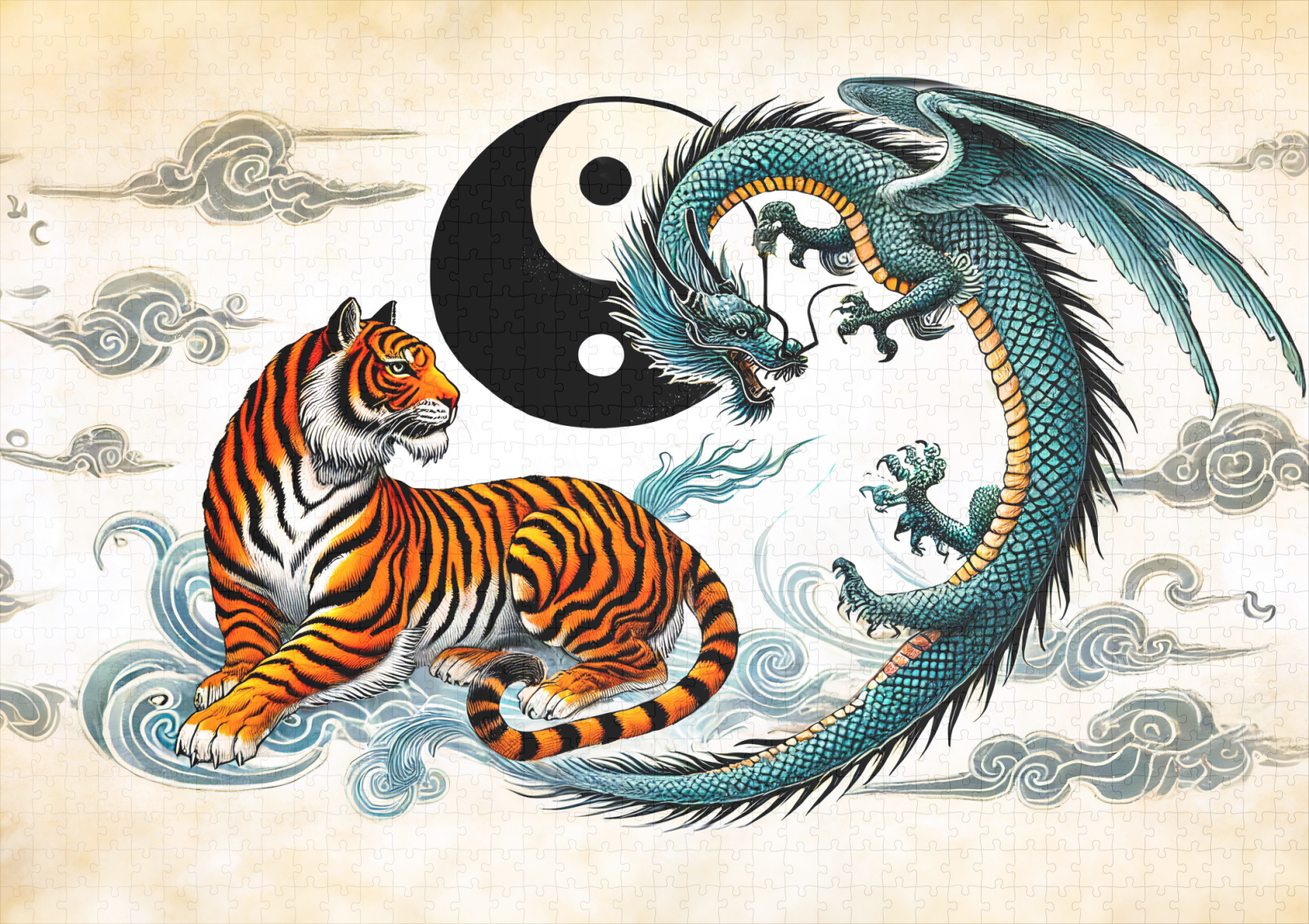 raxxa Premium-Puzzle: Yin and Yang Tiger and Dragon in Asian Art Style – Bild 2