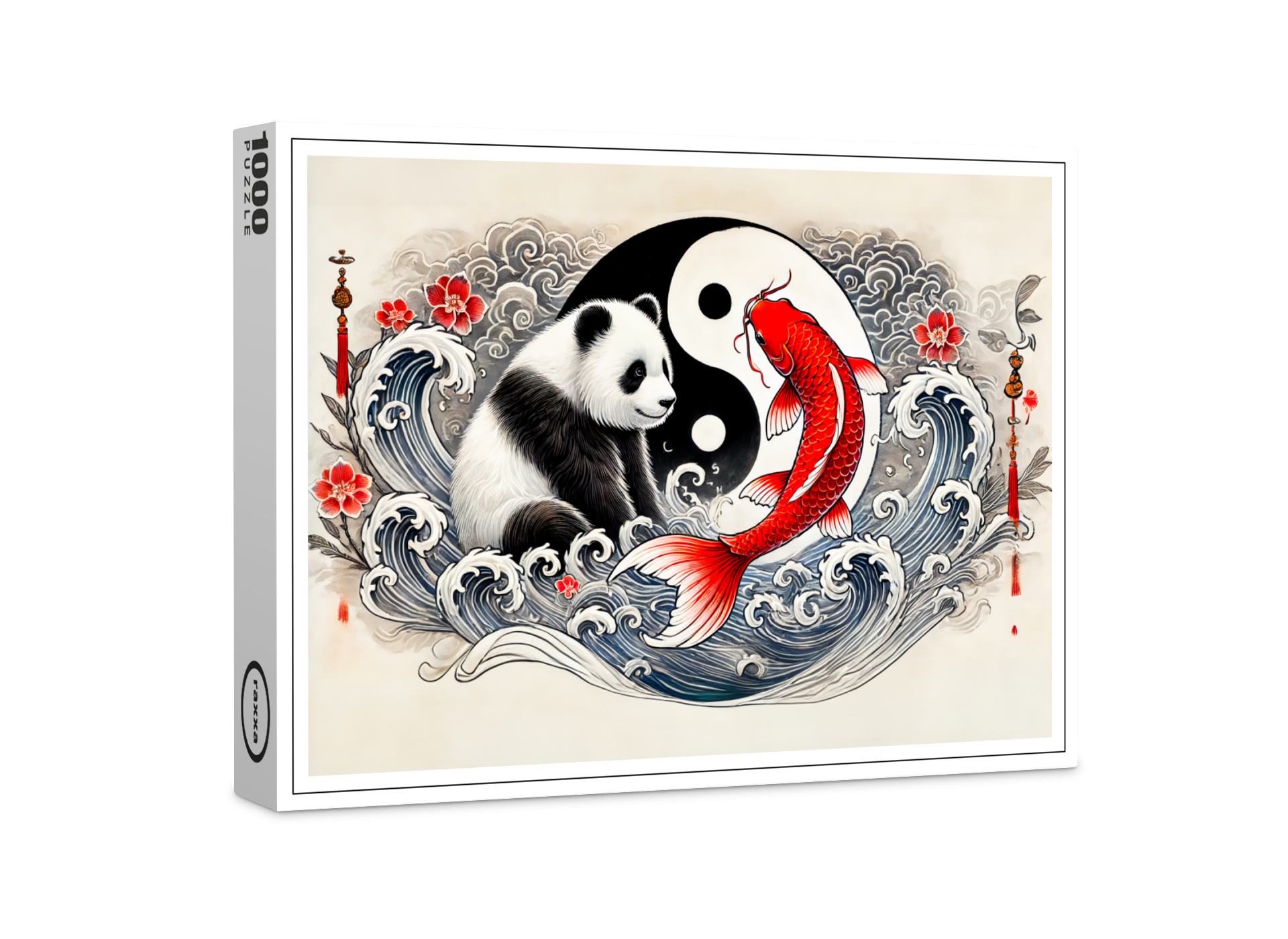 raxxa Premium-Puzzle: Yin and Yang Panda and Koi in Asian Art Style