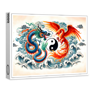 raxxa Premium-Puzzle: Yin and Yang Dragon and Phoenix in Asian Art Style