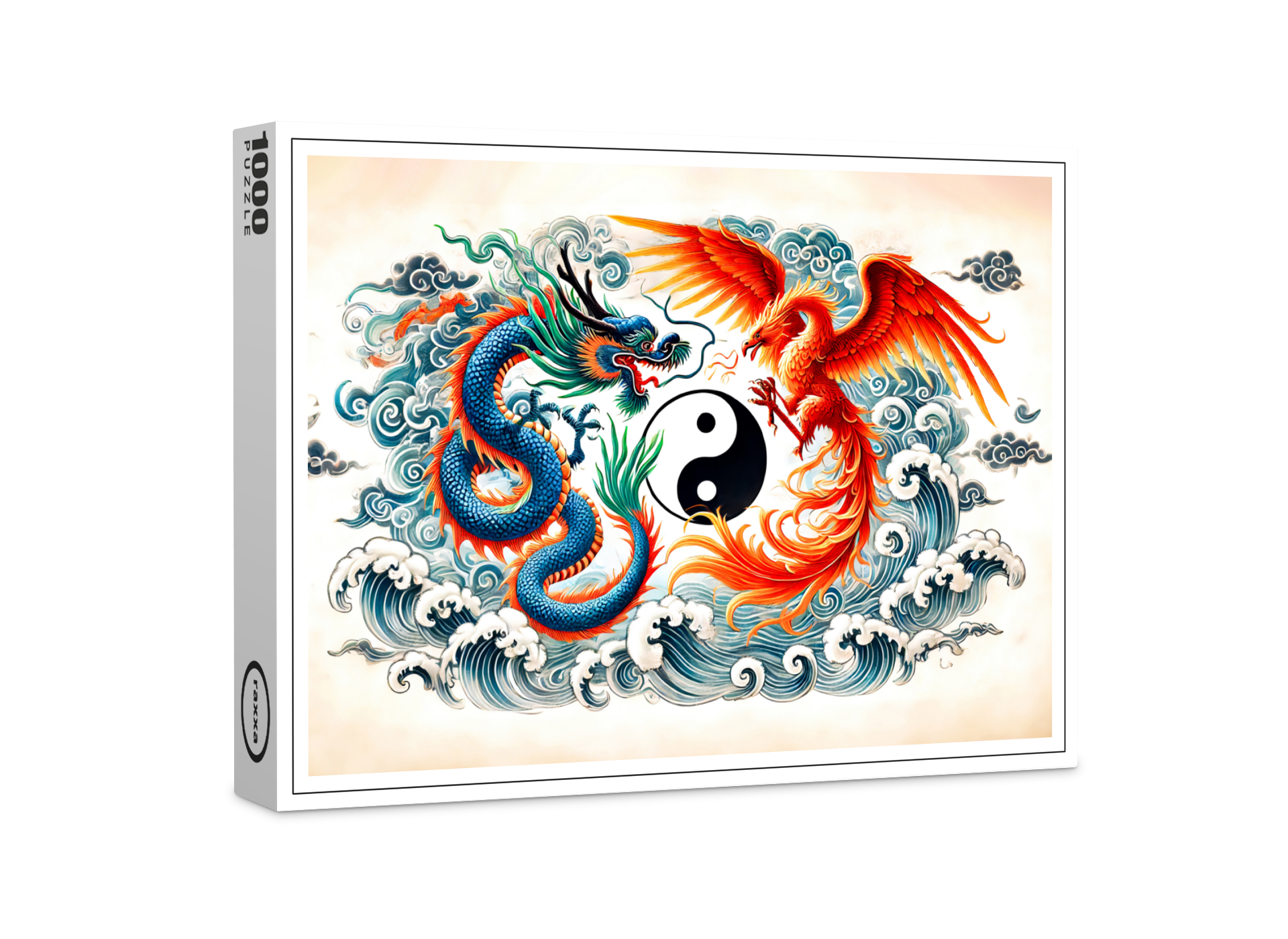 raxxa Premium-Puzzle: Yin and Yang Dragon and Phoenix in Asian Art Style
