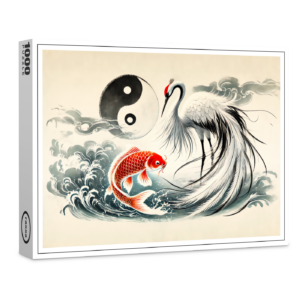 raxxa Premium-Puzzle: Yin and Yang Koi and Crane in Asian Art Style