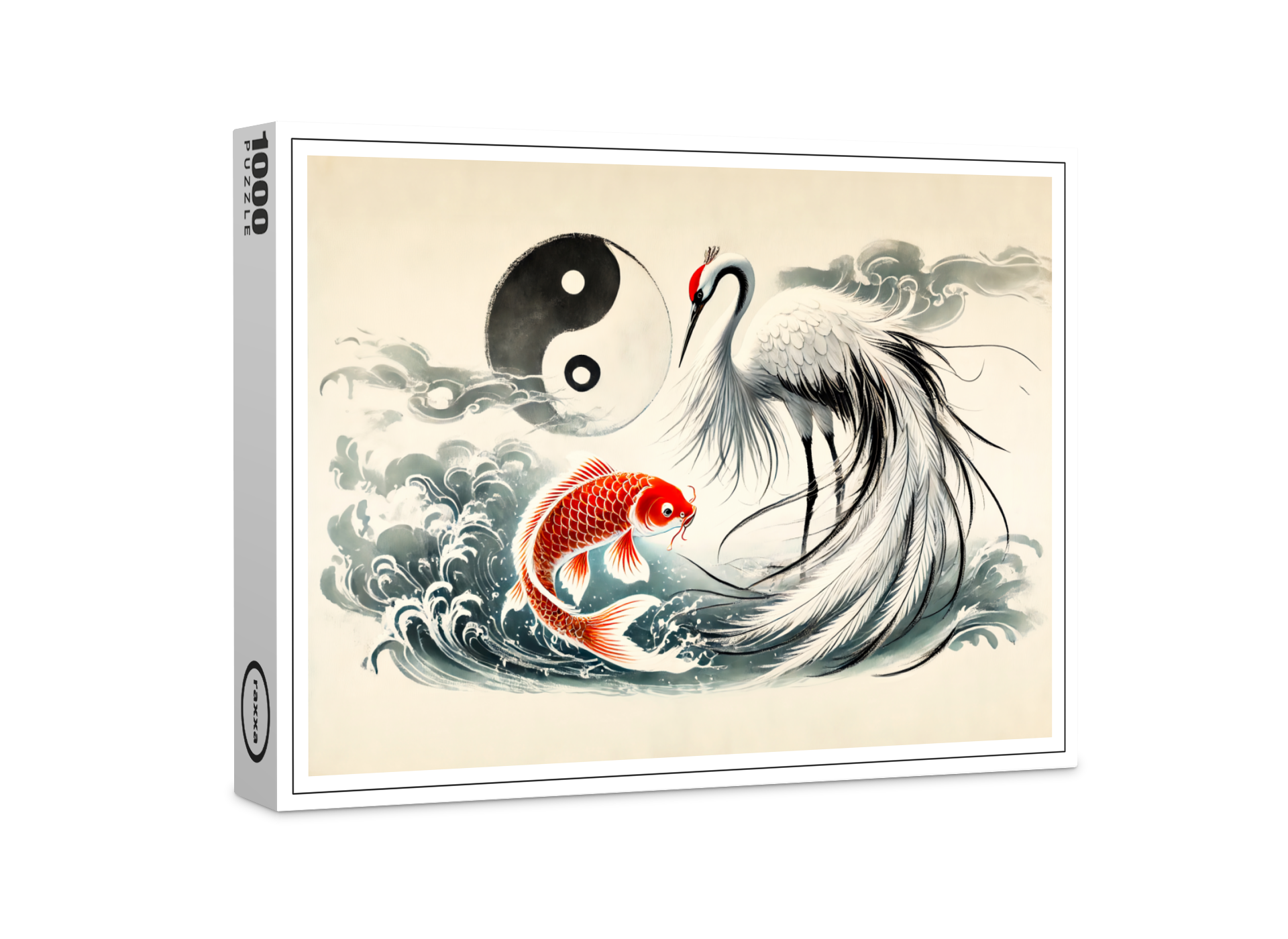 raxxa Premium-Puzzle: Yin and Yang Koi and Crane in Asian Art Style
