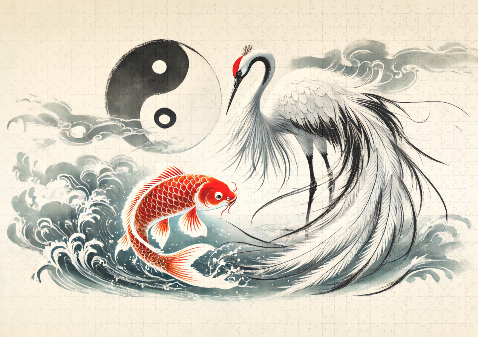raxxa Premium-Puzzle: Yin and Yang Koi and Crane in Asian Art Style - immagine 2