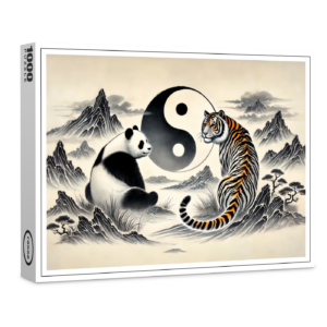raxxa Premium-Puzzle: Yin and Yang Panda and Tiger in Asian Art Style