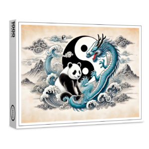 raxxa Premium-Puzzle: Yin and Yang Panda and Dragon in Asian Art Style
