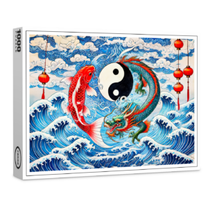 raxxa Premium-Puzzle: Yin and Yang Koi and Dragon in Asian Art Style
