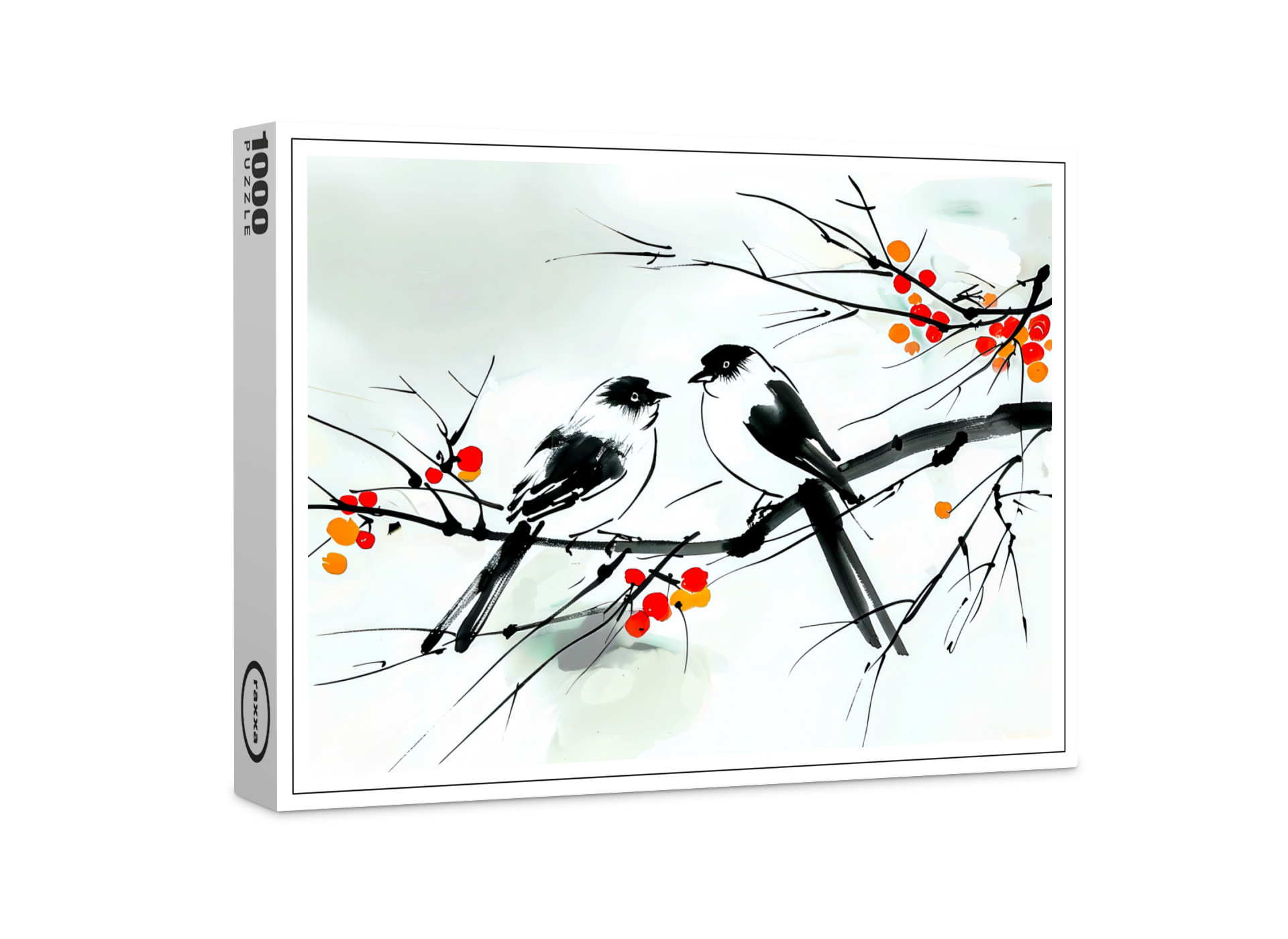 raxxa Premium-Puzzle: Two Birds Perched on a Branch ink art