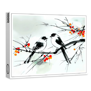 raxxa Premium-Puzzle: Two Birds Perched on a Branch ink art