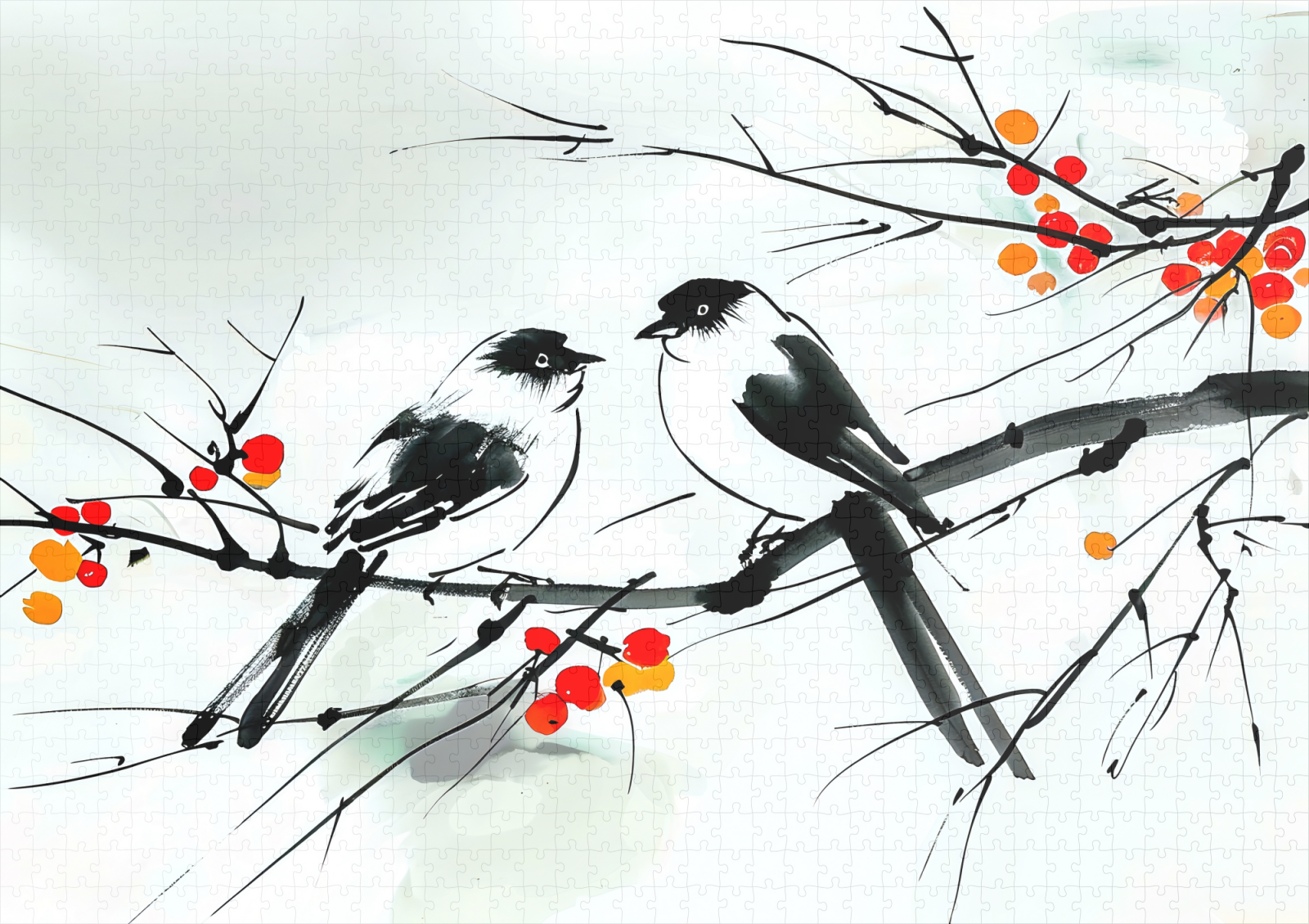 raxxa Premium-Puzzle: Two Birds Perched on a Branch ink art – Bild 2