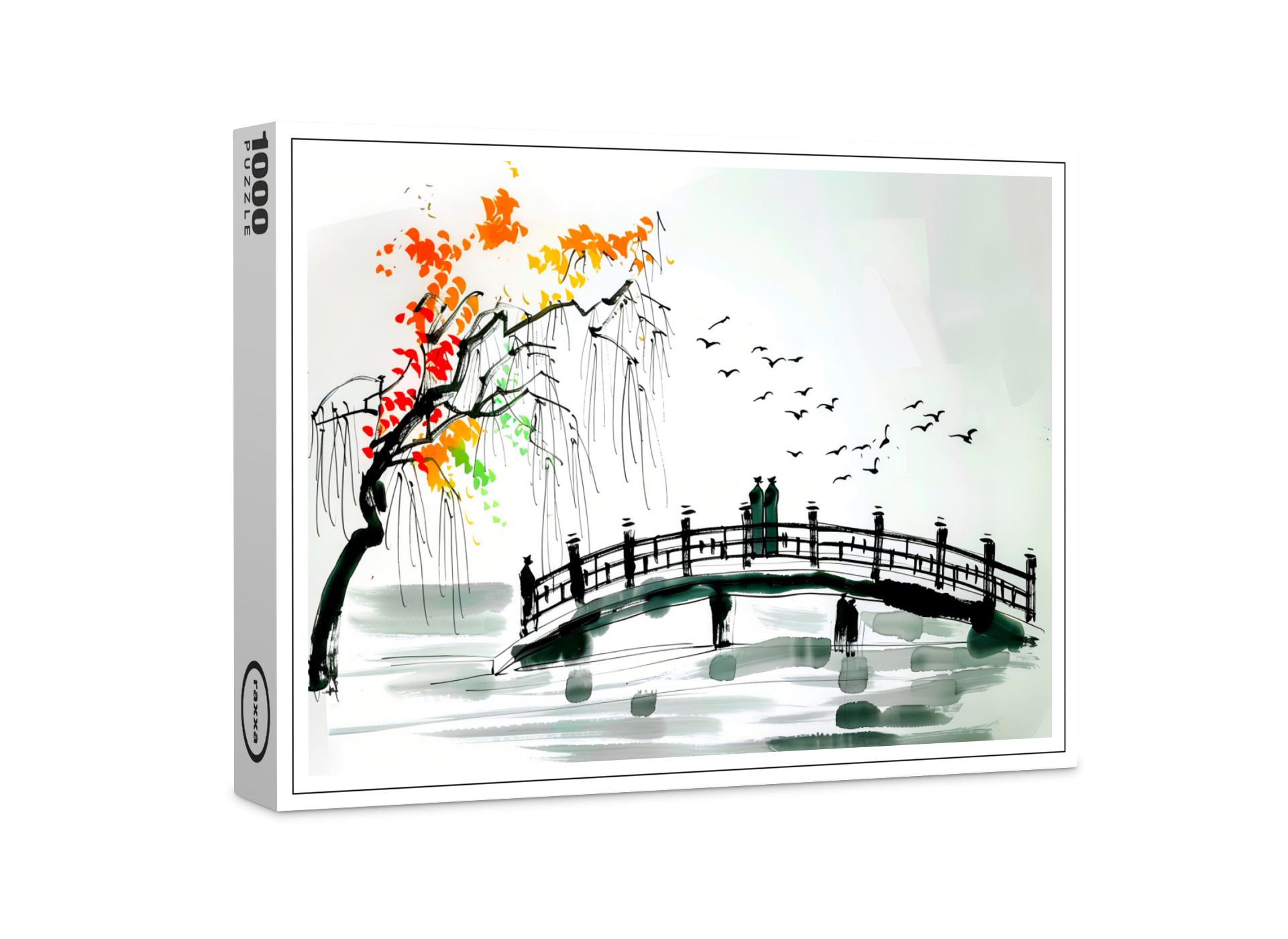 raxxa Premium-Puzzle: Bridge by a Pond in a Tranquil Garden