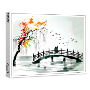 raxxa Premium-Puzzle: Bridge by a Pond in a Tranquil Garden