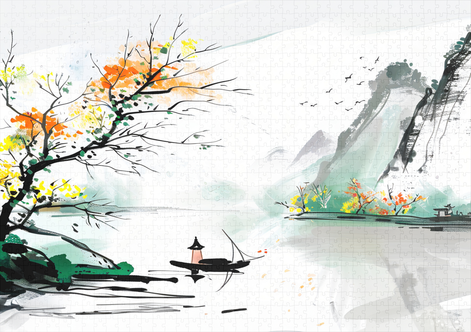 raxxa Premium-Puzzle: Chinese Fisherman on a Mountain Lake – Image 2