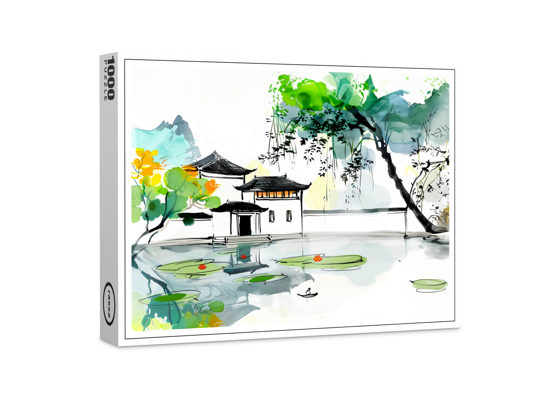 raxxa Premium-Puzzle: Chinese Temple by a Lotus Pond