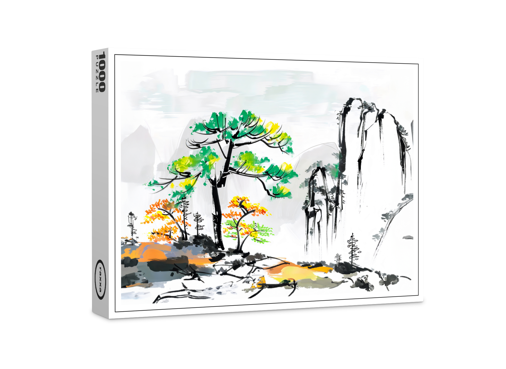 raxxa Premium-Puzzle: Tree and Landscape with Mountain Village