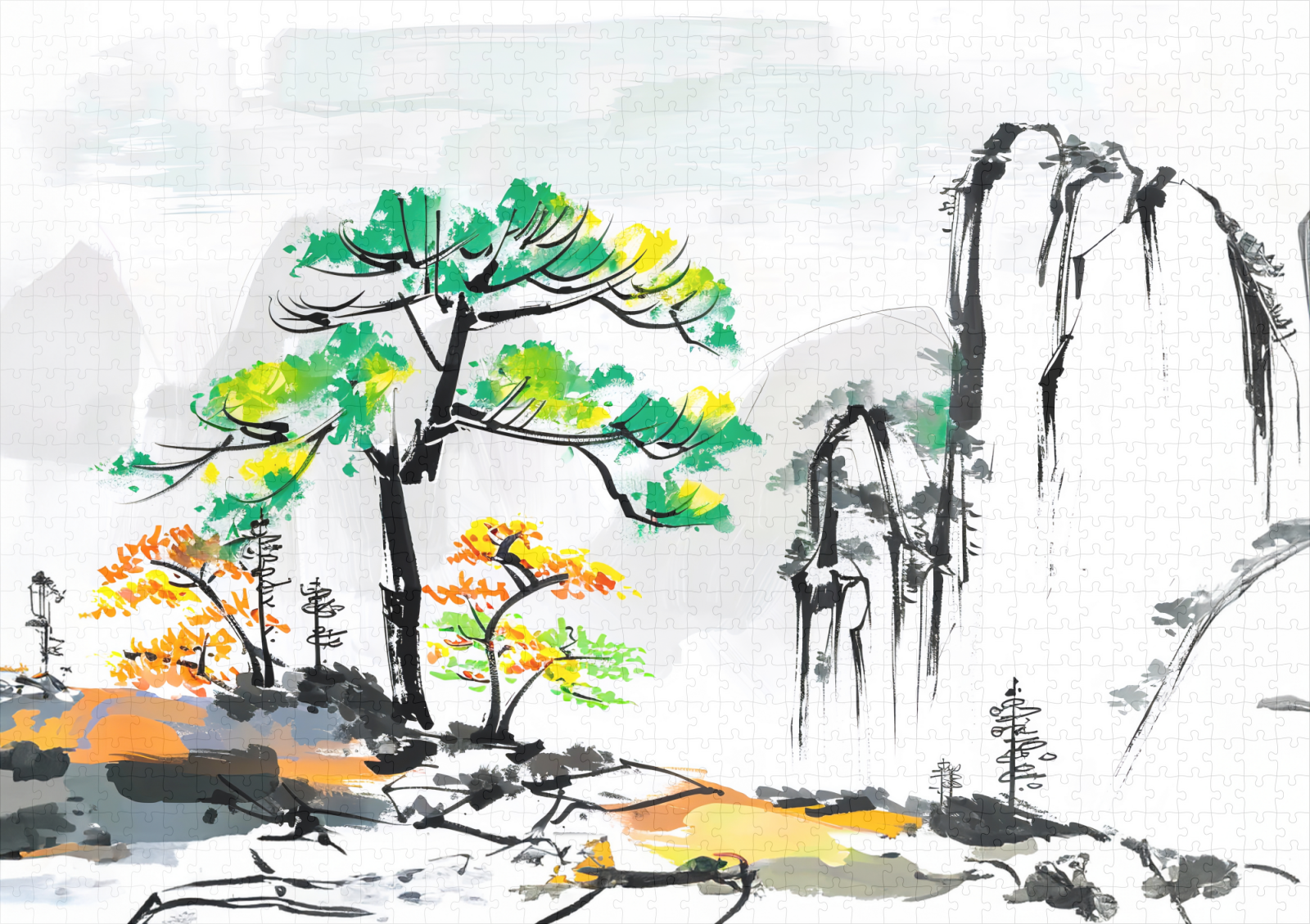 raxxa Premium-Puzzle: Tree and Landscape with Mountain Village - Image 2