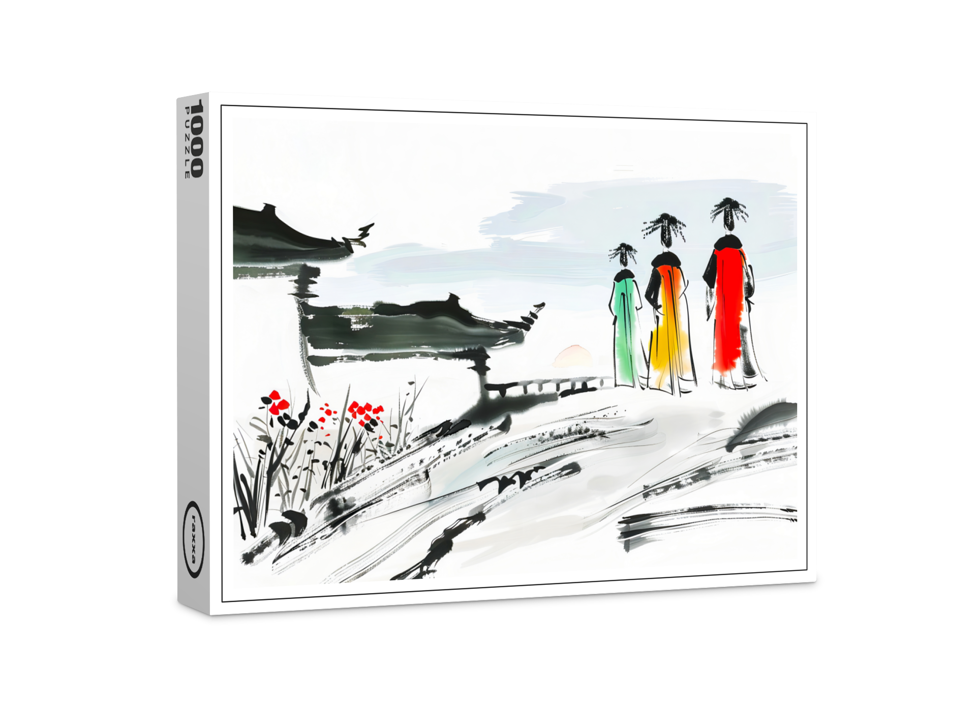 raxxa Premium-Puzzle: Visitors at a Temple Courtyard