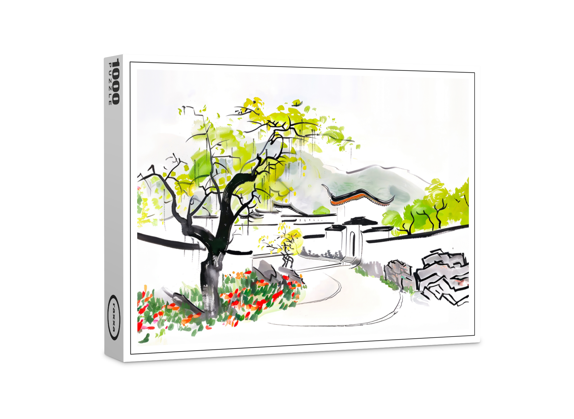 raxxa Premium-Puzzle: Chinese Village View with Traditional Temple