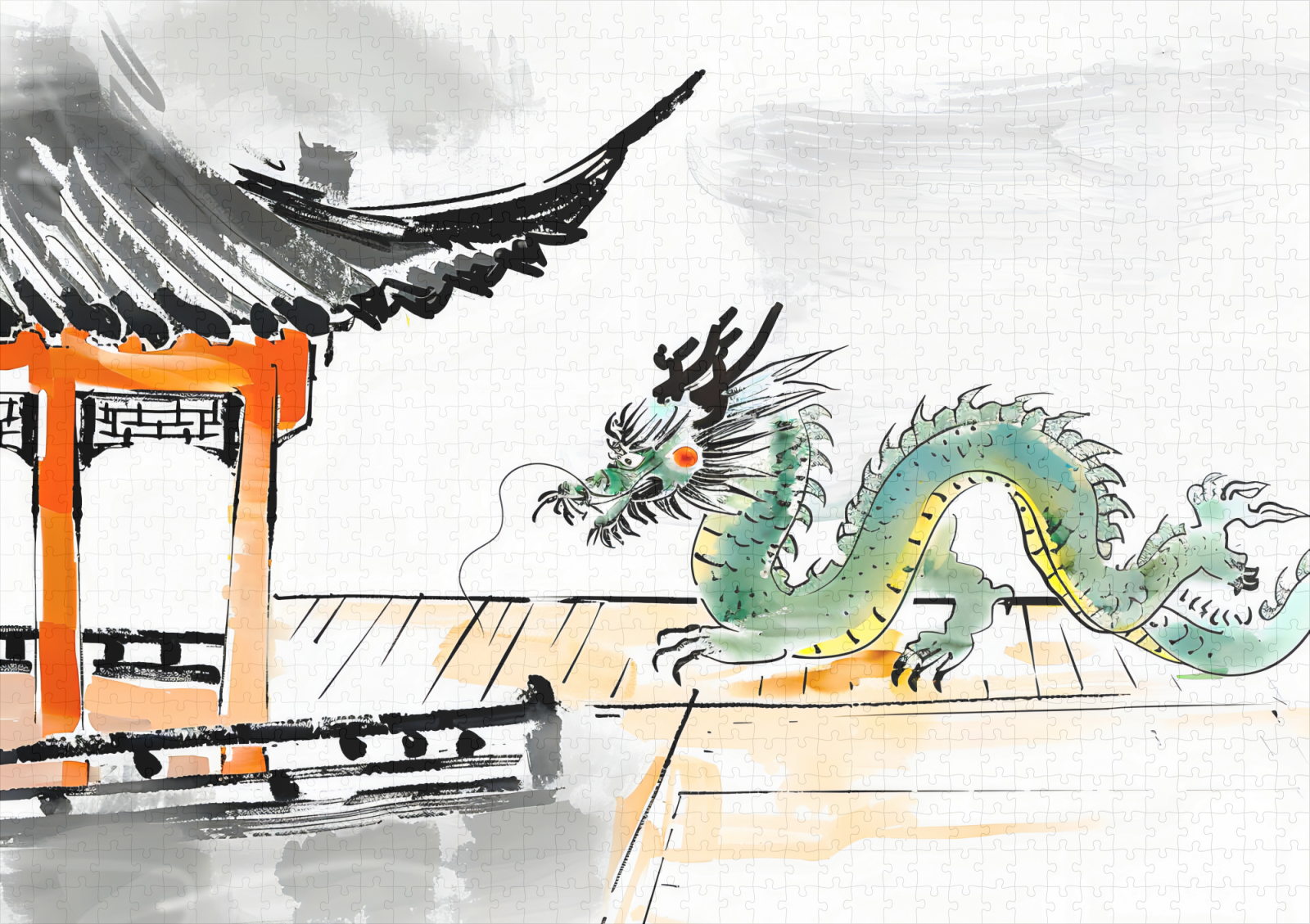 raxxa Premium-Puzzle: Green Chinese Dragon at Temple - immagine 2
