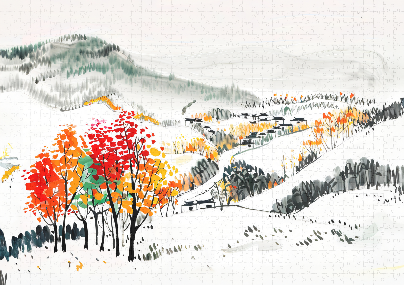 raxxa Premium-Puzzle: Autumn Landscape with Mountain Village - Imagen 2