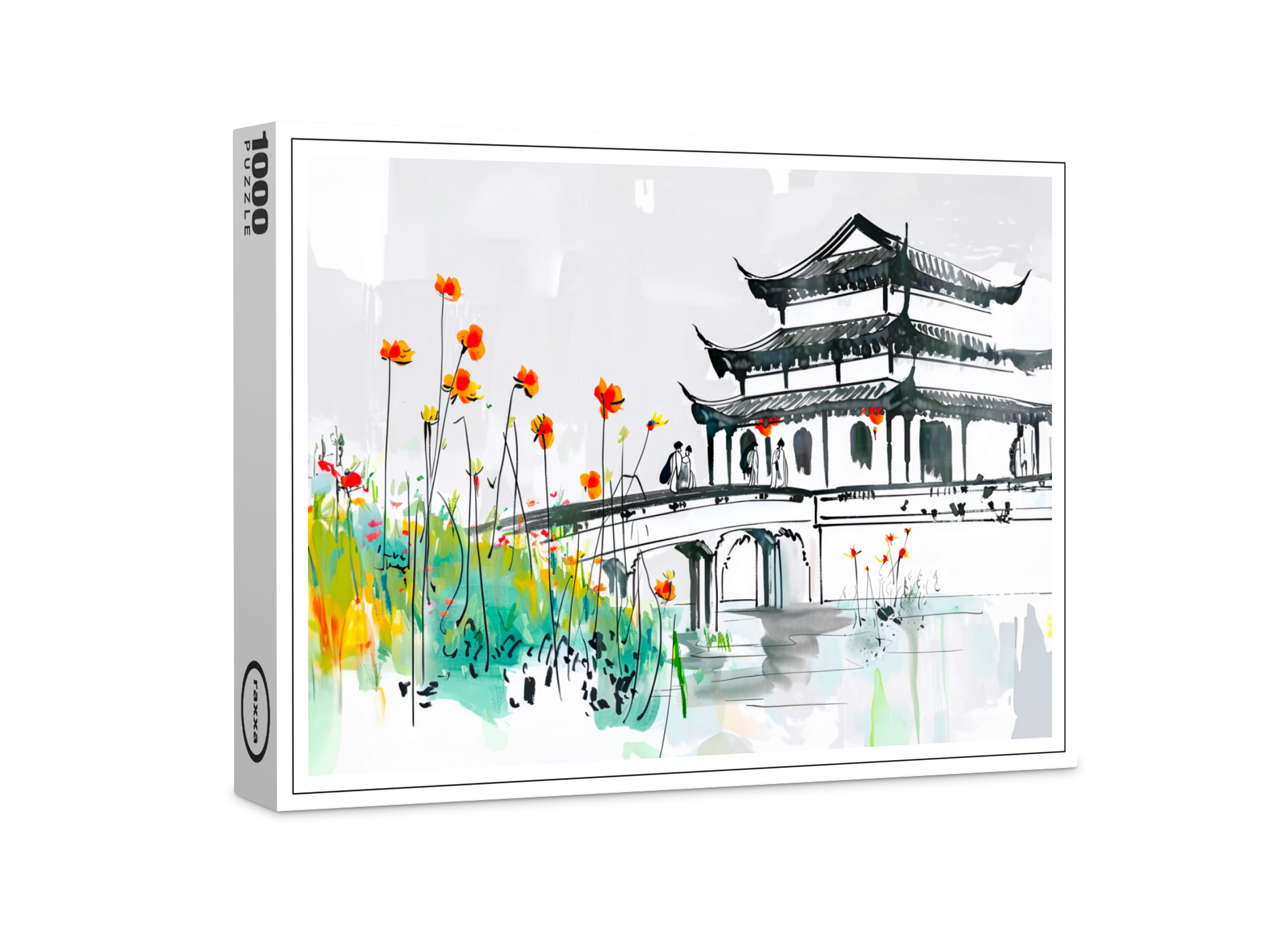 raxxa Premium-Puzzle: Chinese Temple by a Flowering Pond