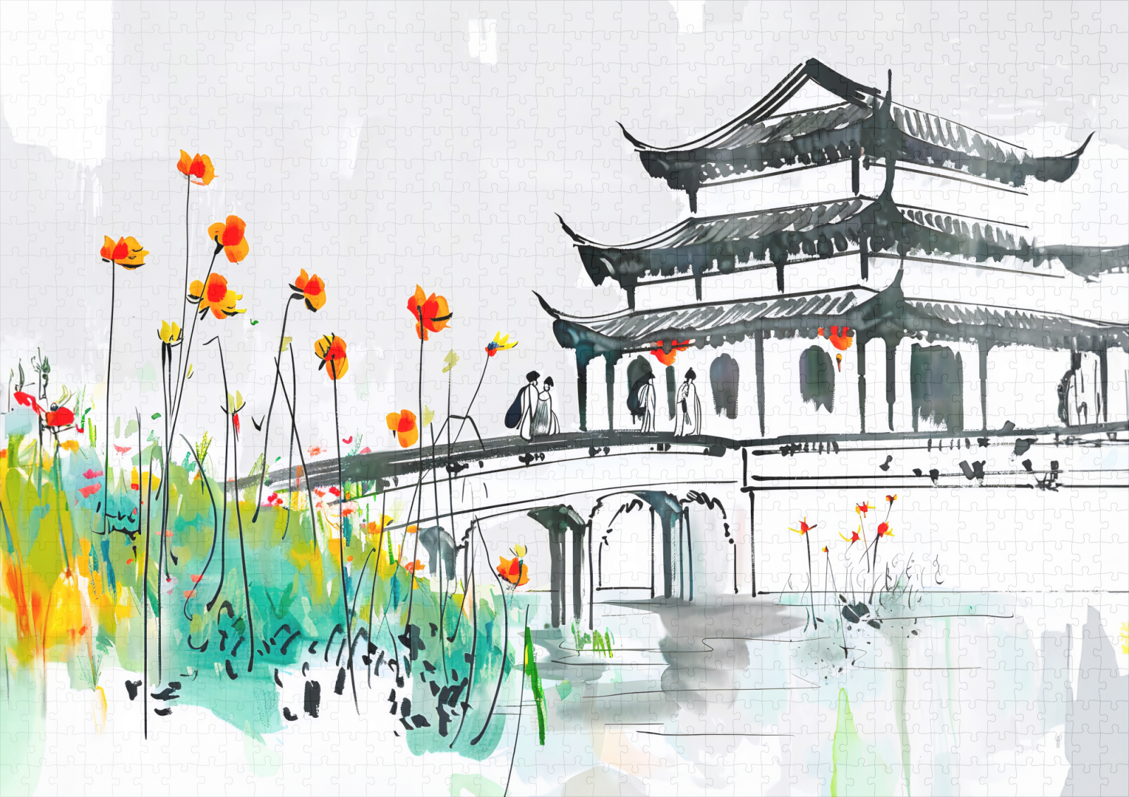 raxxa Premium-Puzzle: Chinese Temple by a Flowering Pond - immagine 2