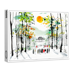 raxxa Premium-Puzzle: Chinese Temple Between Trees at Sunset