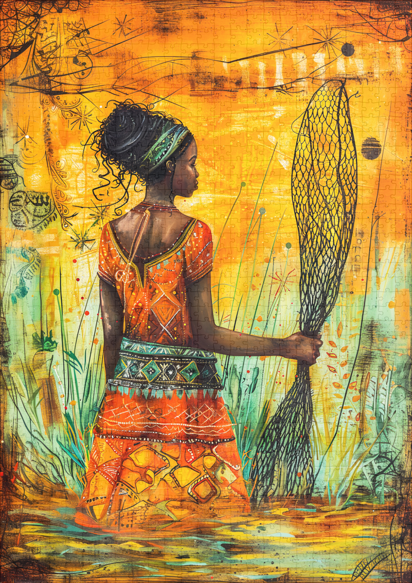 raxxa Premium-Puzzle: African Fisherwoman with Net - Imagen 2