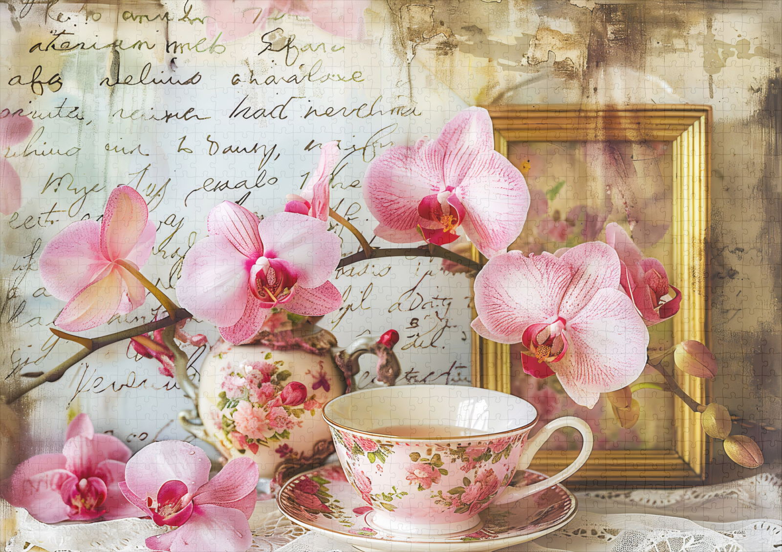 raxxa Premium-Puzzle: Orchids with Teacup and Picture Frame – Bild 2