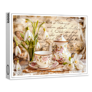 raxxa Premium-Puzzle: Snowdrops and Teacups in Vintage Style