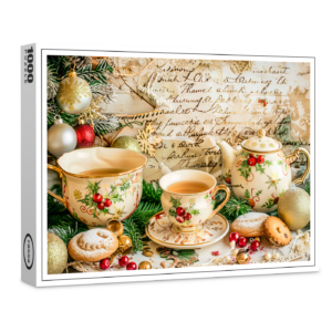 raxxa Premium-Puzzle: Christmas Teapot Set with Pine Green and Ornaments