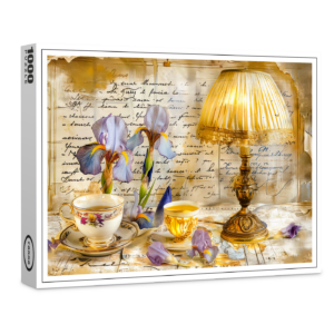 raxxa Premium-Puzzle: Iris Blooms with Teacup and Vintage Lamp