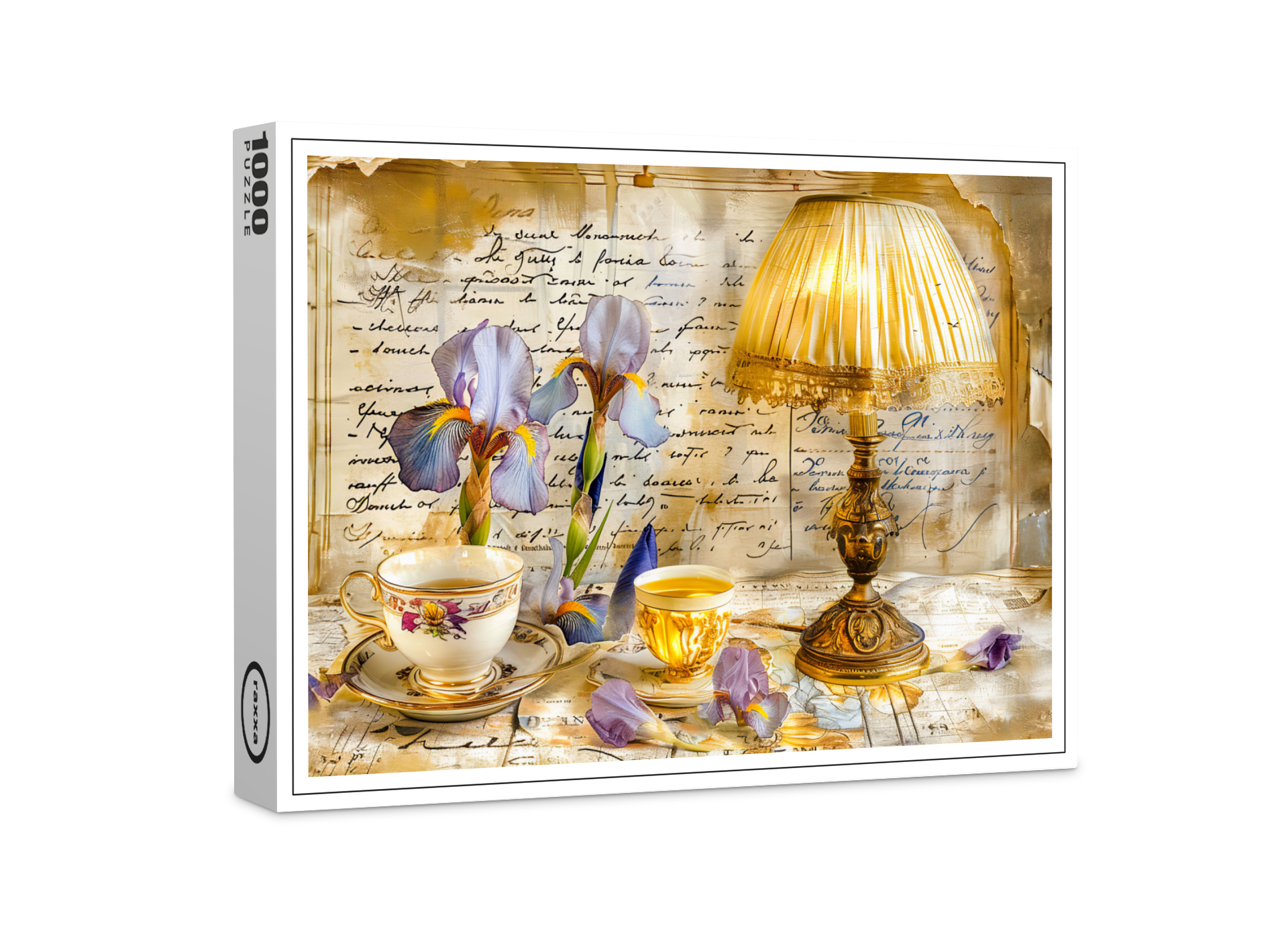 raxxa Premium-Puzzle: Iris Blooms with Teacup and Vintage Lamp