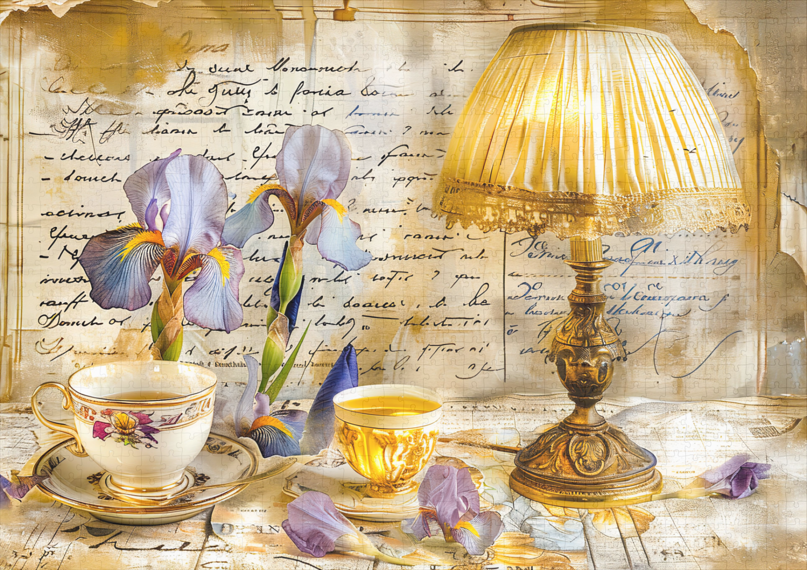 raxxa Premium-Puzzle: Iris Blooms with Teacup and Vintage Lamp - immagine 2