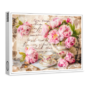 raxxa Premium-Puzzle: Peonies with Tea Cup and Vintage Touch