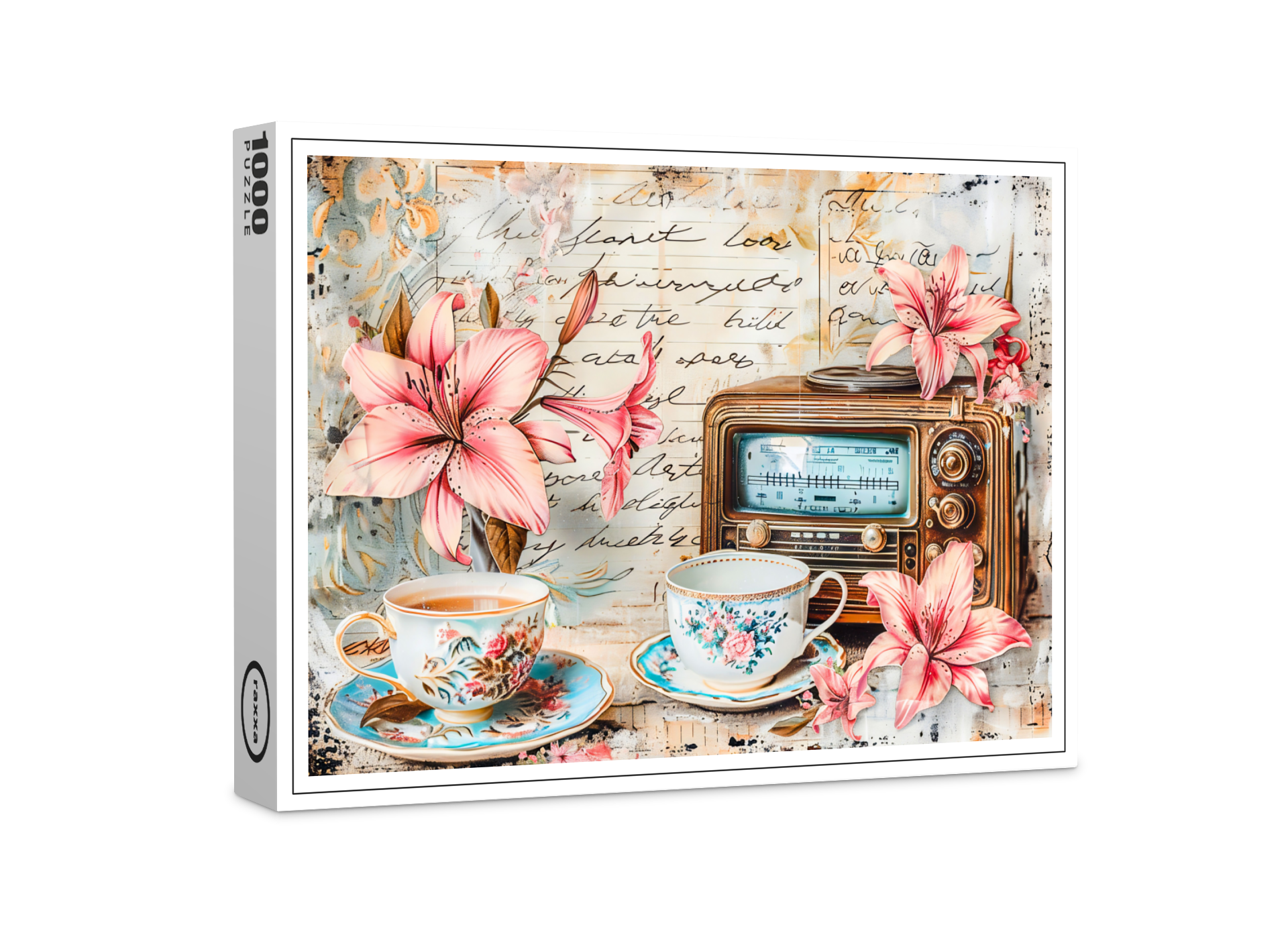 raxxa Premium-Puzzle: Pink Lily with Antique Radio Receiver