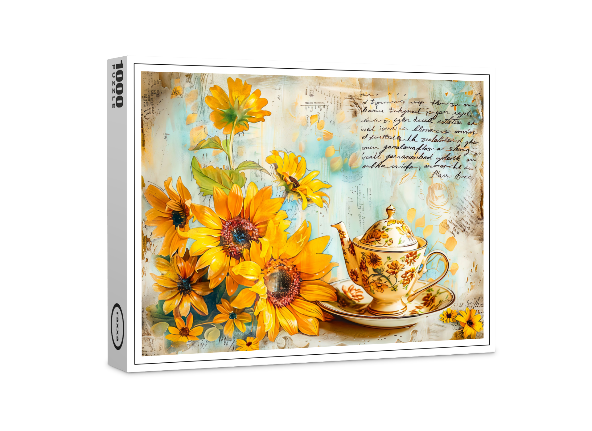 raxxa Premium-Puzzle: Sunflower with Antique Coffee Pot and Fantasy Script